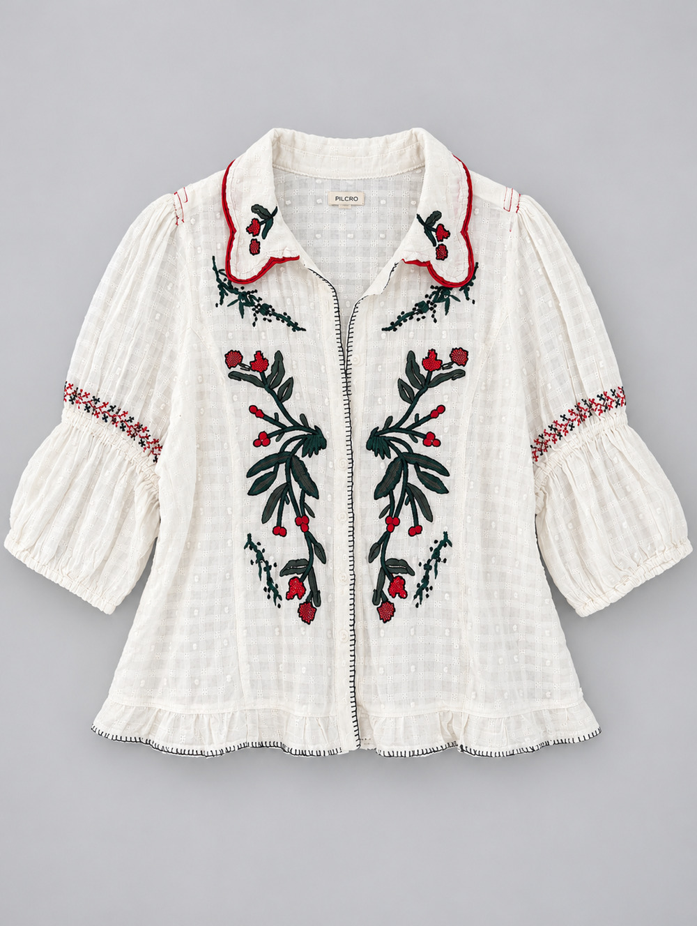 Pilcro Anthropologie Ivory Embroidered Button Front Blouse XL NWT